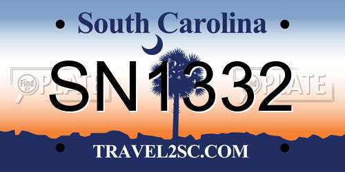 SN1332 South Carolina License Plate