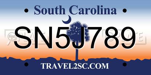 SN5J789 South Carolina License Plate