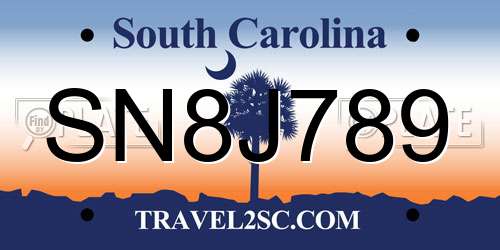SN8J789 South Carolina License Plate