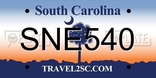 SNE540 South Carolina License Plate