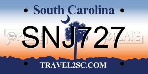 SNJ727 South Carolina License Plate