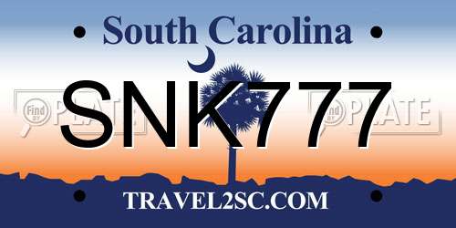 SNK777 South Carolina License Plate