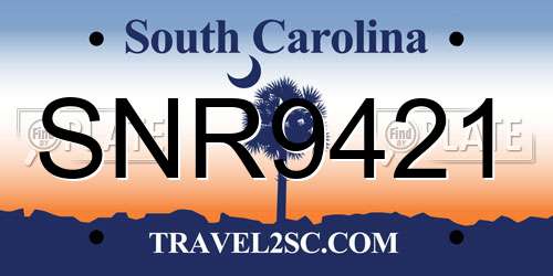 SNR9421 South Carolina License Plate