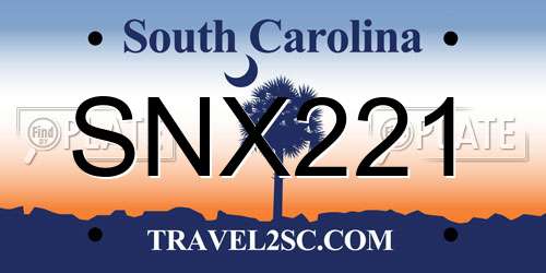 SNX221 South Carolina License Plate