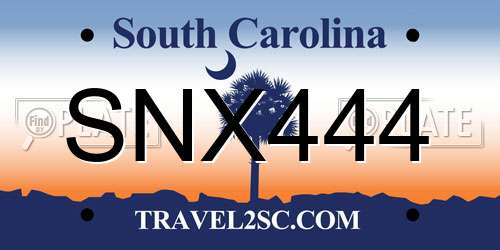 SNX444 South Carolina License Plate