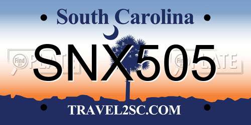 SNX505 South Carolina License Plate