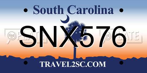 SNX576 South Carolina License Plate