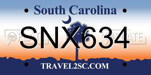 SNX634 South Carolina License Plate