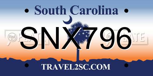 SNX796 South Carolina License Plate