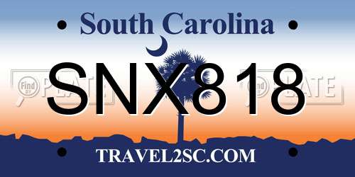 SNX818 South Carolina License Plate
