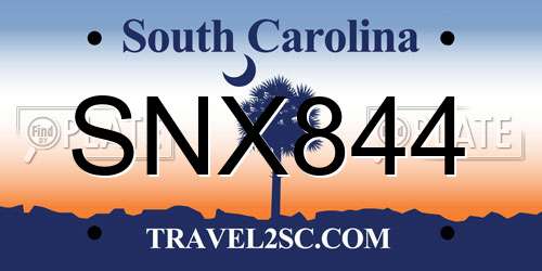 SNX844 South Carolina License Plate