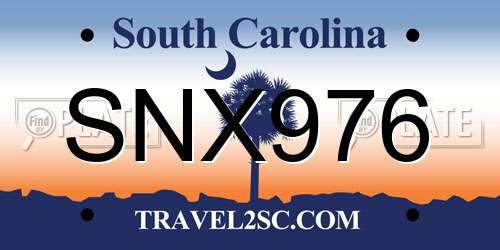SNX976 South Carolina License Plate
