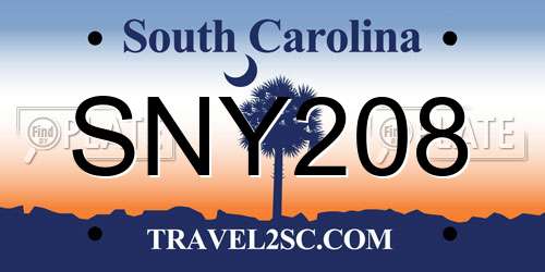SNY208 South Carolina License Plate