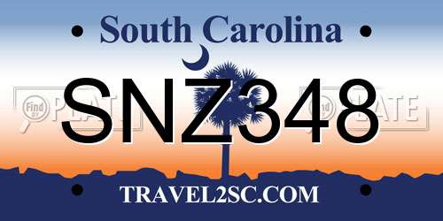 SNZ348 South Carolina License Plate