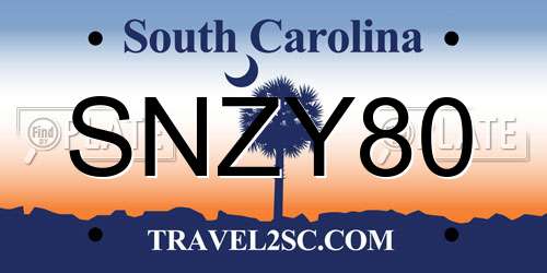 SNZY80 South Carolina License Plate