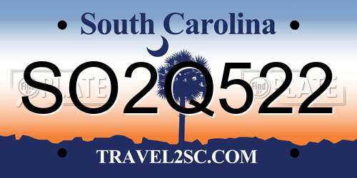 SO2Q522 South Carolina License Plate