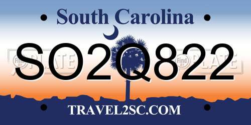 SO2Q822 South Carolina License Plate