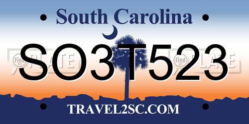 SO3T523 South Carolina License Plate