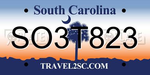 SO3T823 South Carolina License Plate