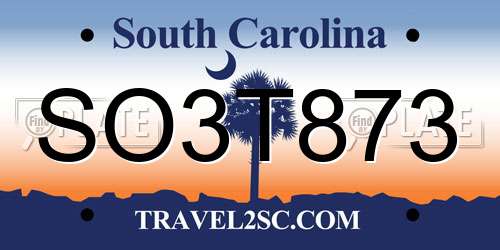 SO3T873 South Carolina License Plate