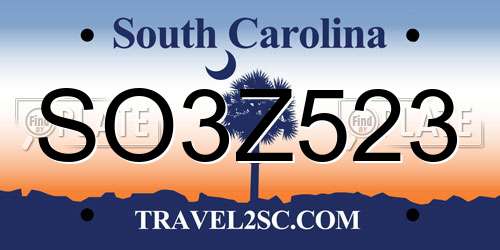 SO3Z523 South Carolina License Plate