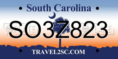 SO3Z823 South Carolina License Plate