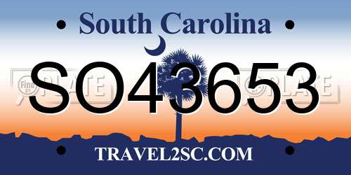 SO43653 South Carolina License Plate