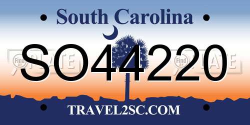 SO44220 South Carolina License Plate