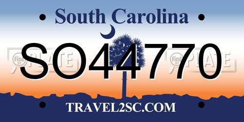 SO44770 South Carolina License Plate
