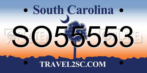 SO55553 South Carolina License Plate