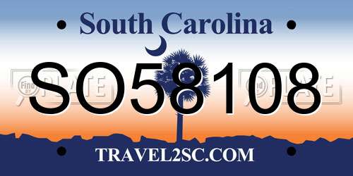 SO58108 South Carolina License Plate