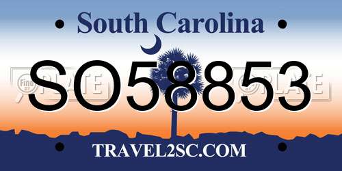 SO58853 South Carolina License Plate