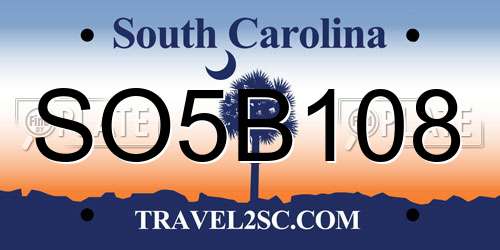 SO5B108 South Carolina License Plate