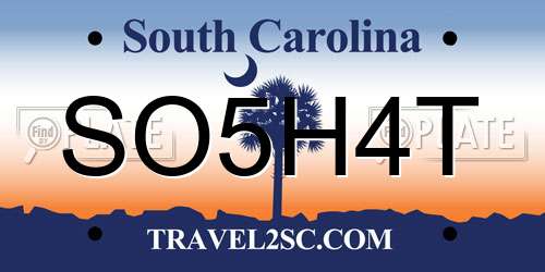 SO5H4T South Carolina License Plate
