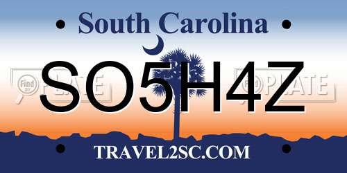 SO5H4Z South Carolina License Plate