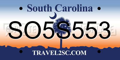 SO5S553 South Carolina License Plate