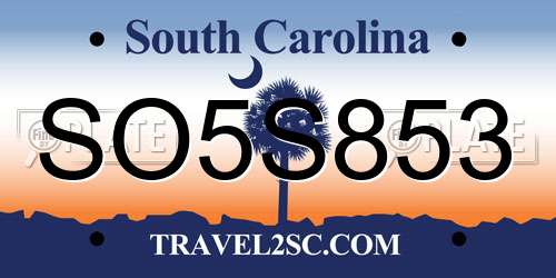 SO5S853 South Carolina License Plate