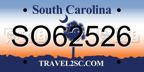 SO62526 South Carolina License Plate