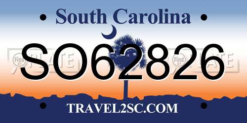 SO62826 South Carolina License Plate