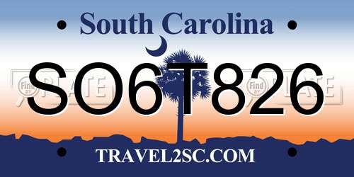 SO6T826 South Carolina License Plate
