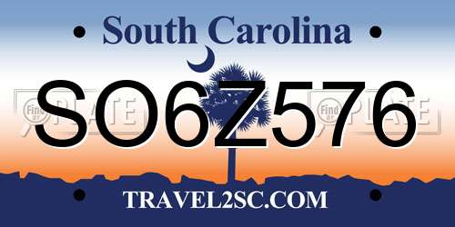 SO6Z576 South Carolina License Plate