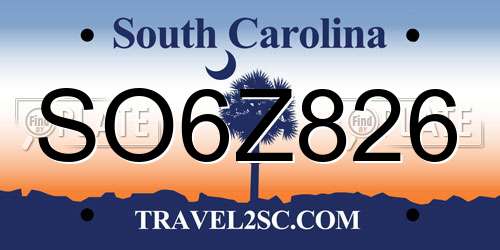 SO6Z826 South Carolina License Plate
