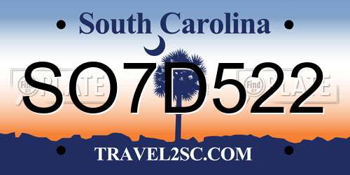 SO7D522 South Carolina License Plate