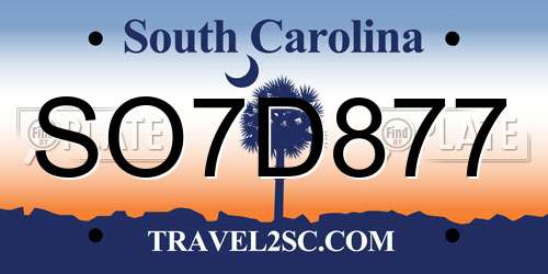 SO7D877 South Carolina License Plate
