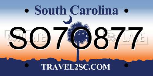 SO7O877 South Carolina License Plate