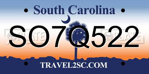SO7Q522 South Carolina License Plate