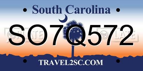 SO7Q572 South Carolina License Plate