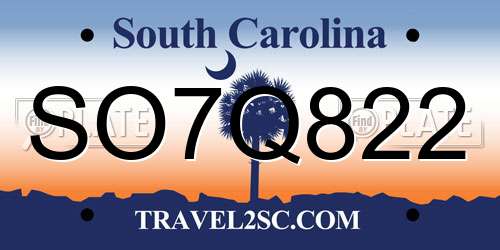 SO7Q822 South Carolina License Plate