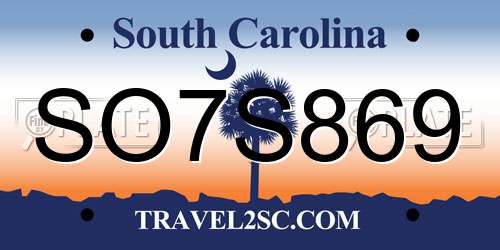 SO7S869 South Carolina License Plate
