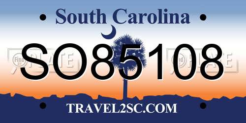 SO85108 South Carolina License Plate